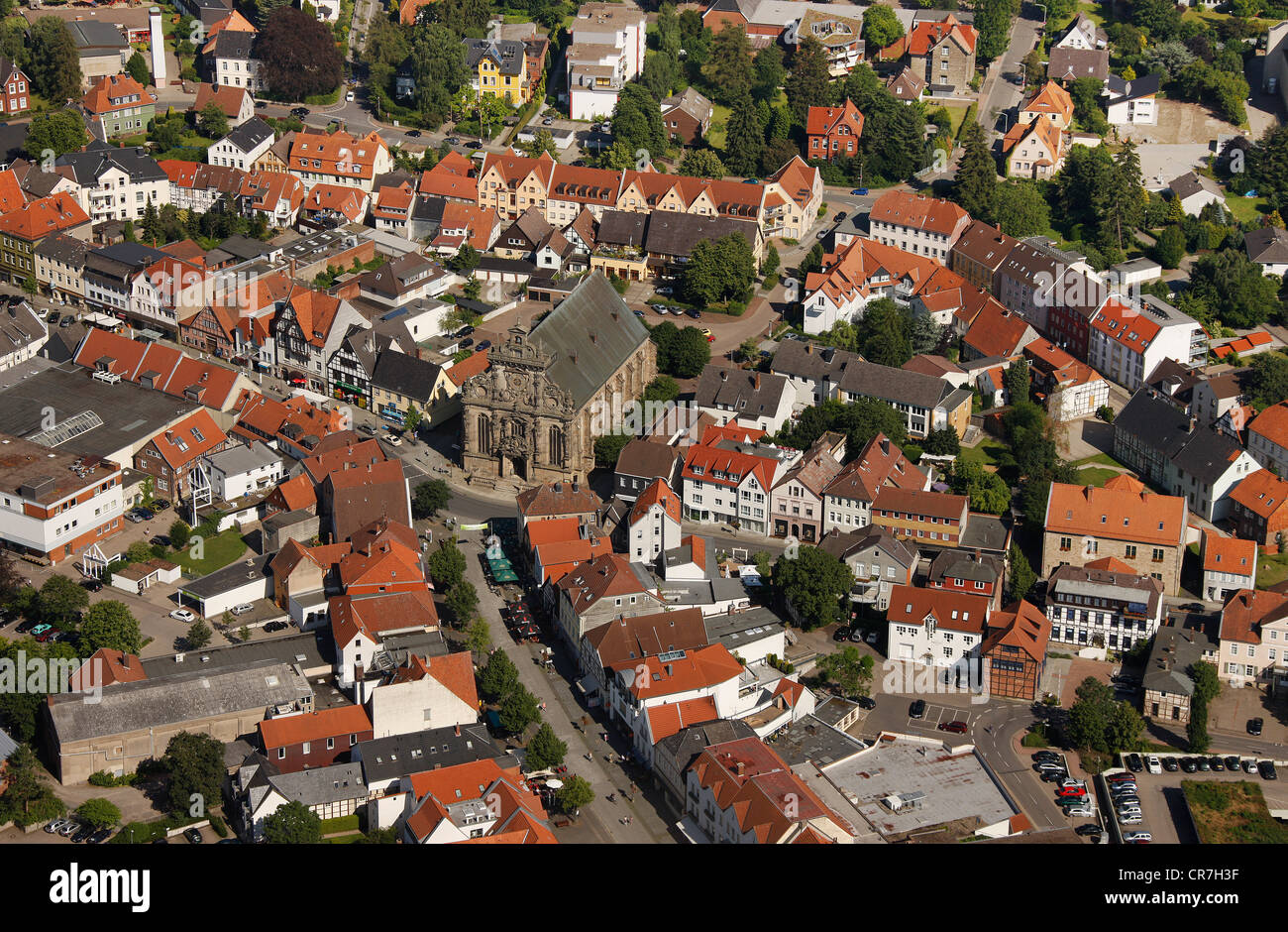 Aerial view, Bueckeburg parish church, Weser Renaissance style, Bueckeburg, district of Schaumburg, Lower Saxony Stock Photo