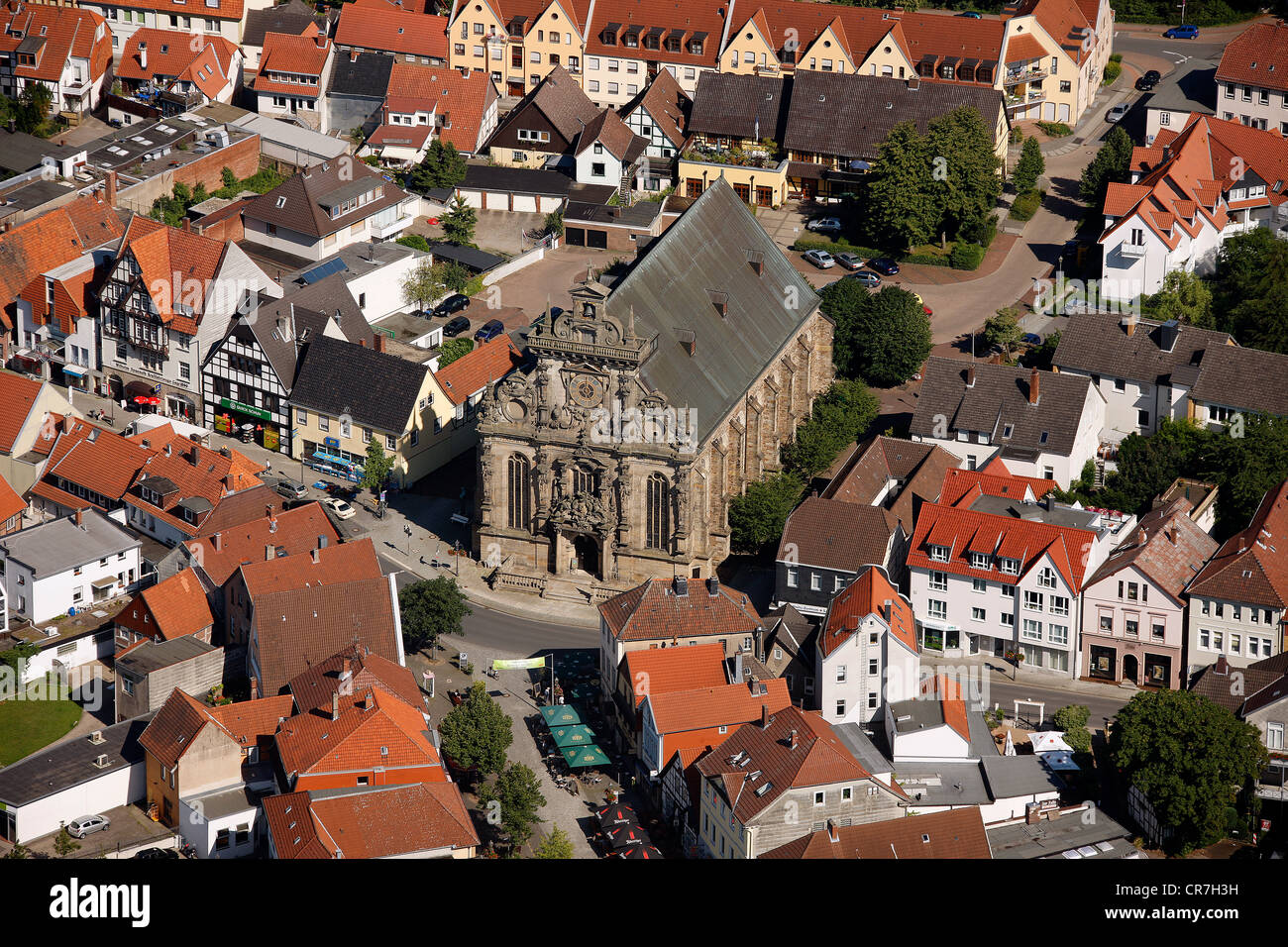 Aerial view, Bueckeburg parish church, Weser Renaissance style, Bueckeburg, district of Schaumburg, Lower Saxony Stock Photo