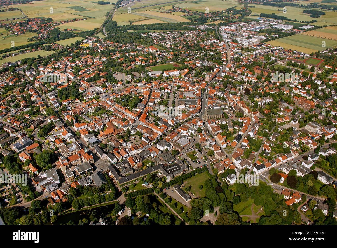 Aerial view, Bueckeburg, district of Schaumburg, Lower Saxony, Germany, Europe Stock Photo