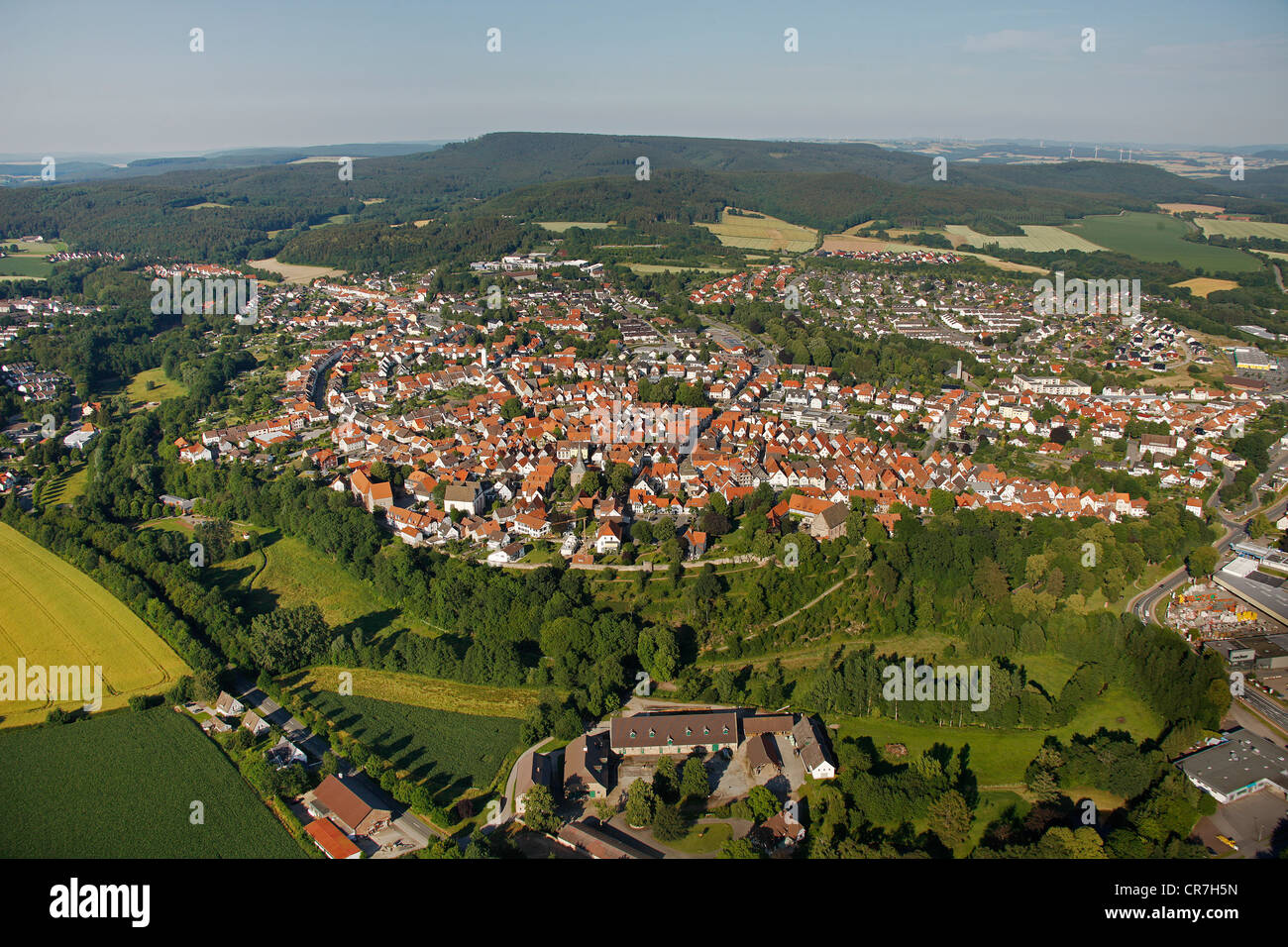 Aerial view, Blomberg, Ostwestfalen-Lippe, eastern Westphalia, North Rhine-Westphalia, Germany, Europe Stock Photo