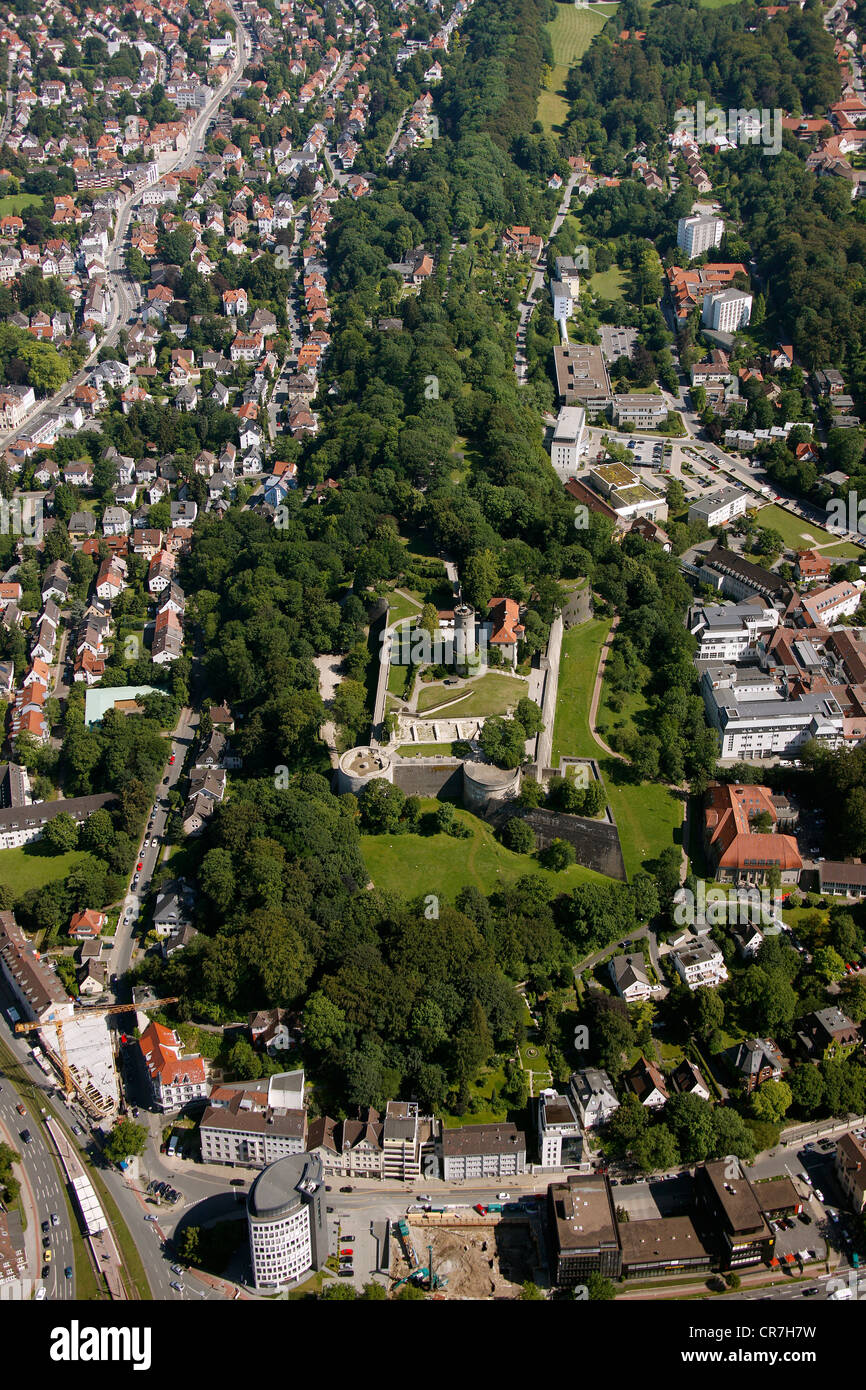 Aerial view, Johannisberg, Sparrenburg castle, castle ruins, Bielefeld, Ostwestfalen-Lippe, eastern Westphalia Stock Photo