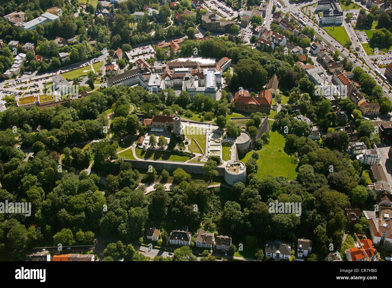 Aerial view, Johannisberg, Sparrenburg castle, castle ruins, Bielefeld, Teutoburg Forest, Ostwestfalen-Lippe region, Westphalia Stock Photo
