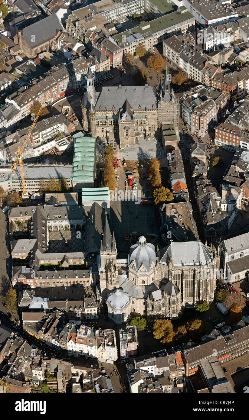 Aerial view, Aachen city centre with Aachen Cathedral, a UNESCO World