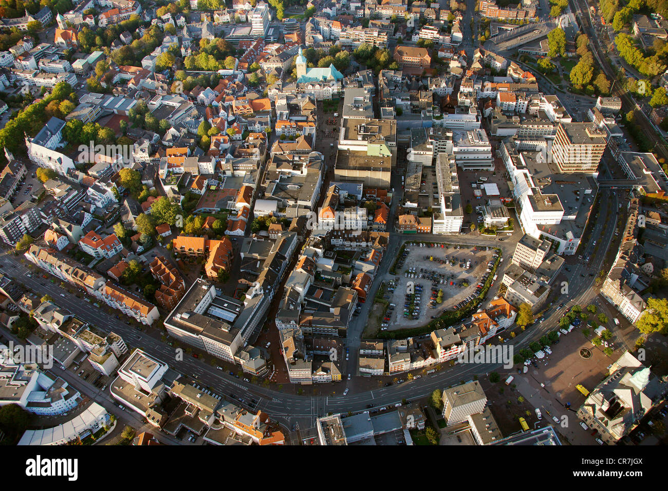Aerial view, inner city ring road with Loehrhof Center, shopping centre, Recklinghausen, Ruhr Area, North Rhine-Westphalia Stock Photo