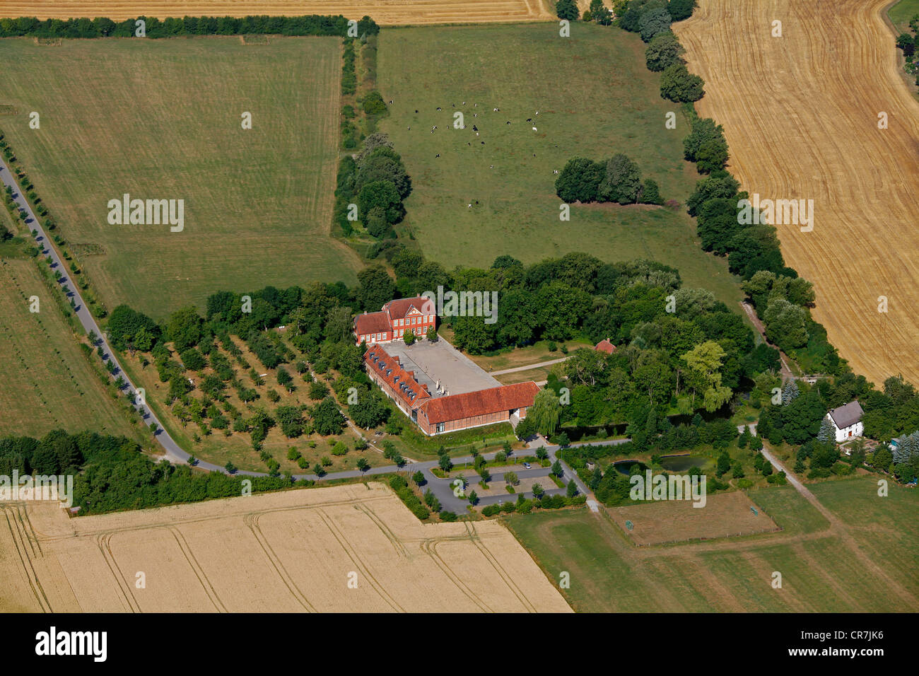 Aerial view, Kulturgut Haus Nottbeck, museum, Oelde, North Rhine-Westphalia, Germany, Europe Stock Photo