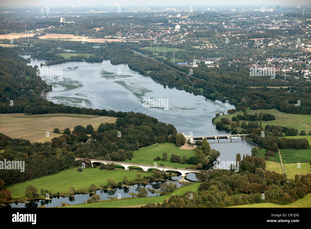 Aerial view, Kemnade reservoir with algal bloom, Hattingen, Ruhr Area, North Rhine-Westphalia, Germany, Europe Stock Photo