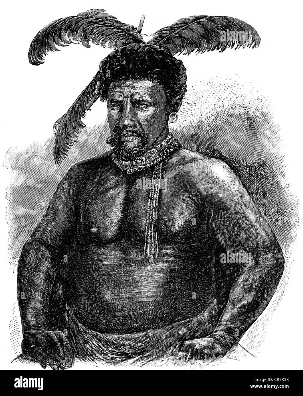 Cetshwayo kaMpande, 1826 - 9.2.1884, King of the Zulu 1.9.1873 - 9.2.1884, half length, wood engraving, 2nd half 19th century, Stock Photo