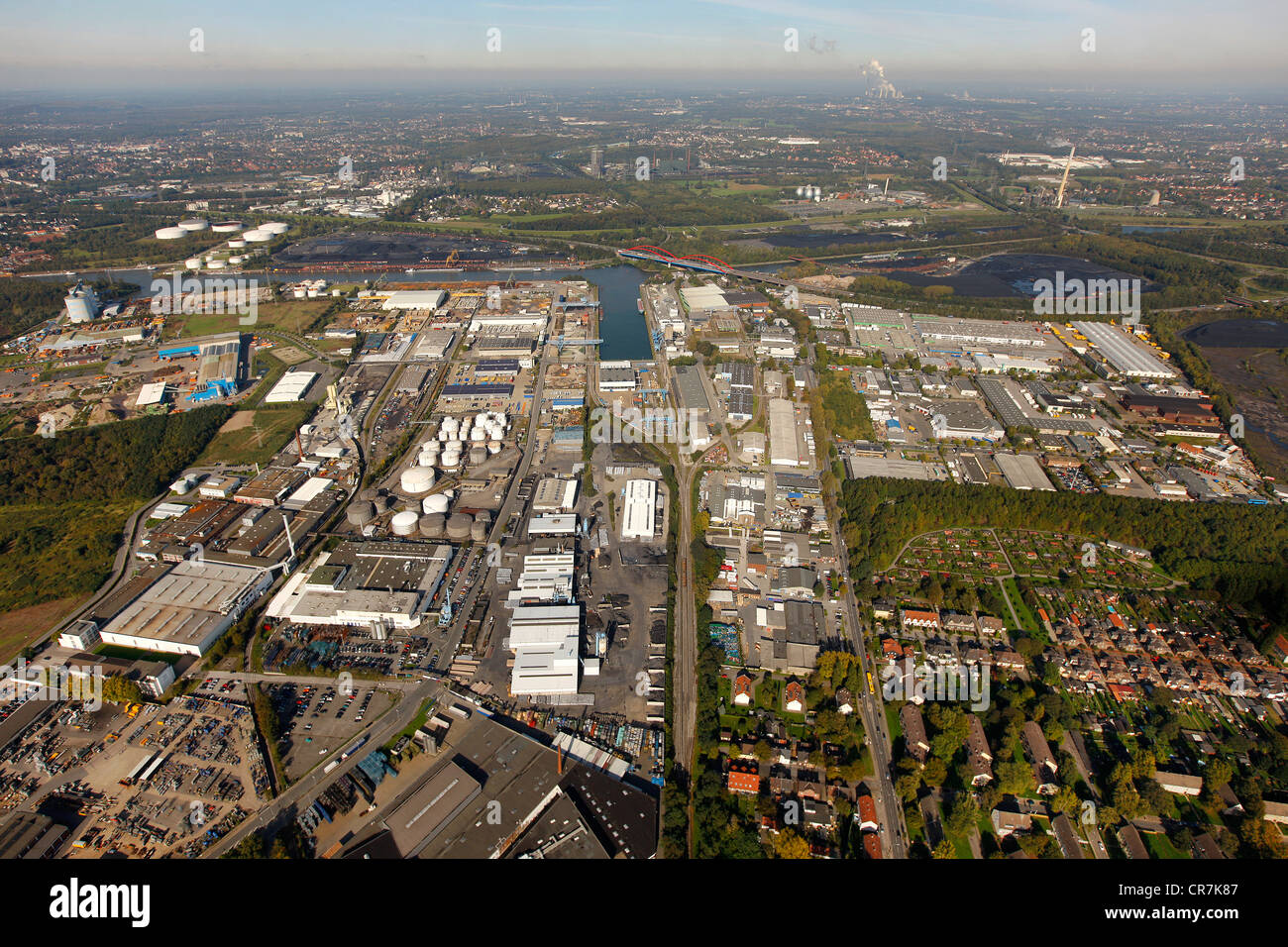 Aerial view, Stadthafen, city port of Essen, Rhine–Herne Canal, Essen, Ruhr Area, North Rhine-Westphalia, Germany, Europe Stock Photo