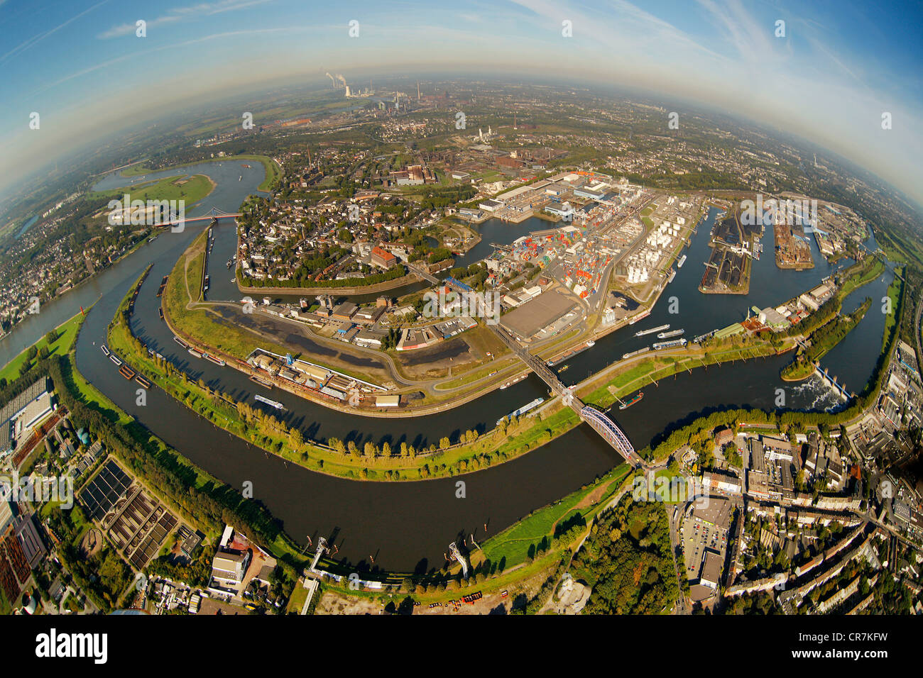 Aerial view, port of Duisburg, Duisport, container port, coal dock, Ruhr river, Rhine, Ruhrort quarter, Duisburg, Ruhr Area Stock Photo