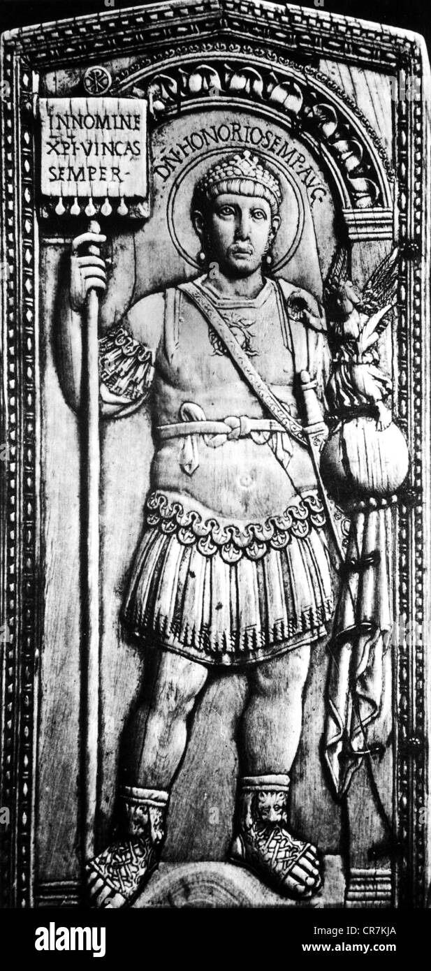 Honorius (Flavius Honorius), 9.9.384 - 15.8.423, Western Roman, emperor, full length, as general, dyptich of Anicius Petronius P Stock Photo - Alamy