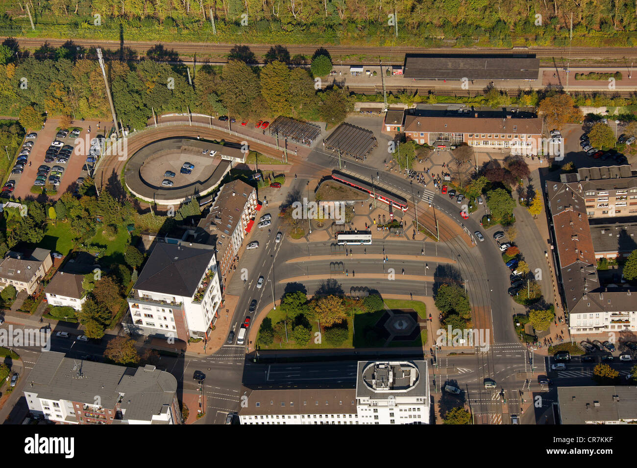 Aerial view, main station of Dinslaken, Ruhr Area, North Rhine-Westphalia, Germany, Europe Stock Photo
