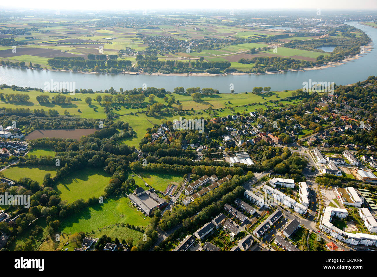 Aerial view, Wittlaer, Duesseldorf, Rhine, Rhineland, North Rhine-Westphalia, Germany, Europe Stock Photo