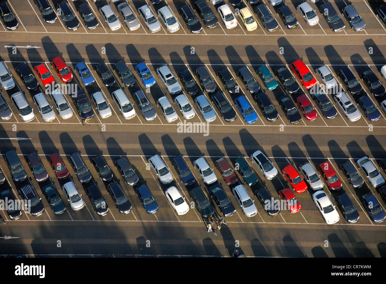 Aerial view, car park, Movie Park Germany, Bottrop Kirchhellen, Ruhr Area, North Rhine-Westphalia, Germany, Europe Stock Photo