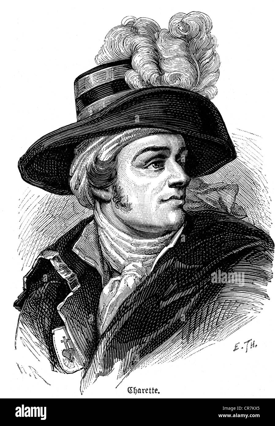 Charettes de la Contrie, Francois Athanase de, 21.4.1763 - 26.3.1796, French naval officer, leader of the Revolt in the Vendée 1793 - 1796, portrait, wood engraving, 19th century, Stock Photo