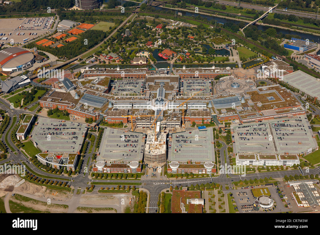 Aerial view, CENTRO shopping mall with annex building, Oberhausen, Ruhr area, North Rhine-Westphalia, Germany, Europe Stock Photo