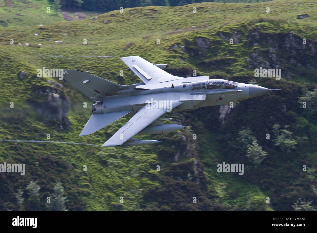 A RAF Tornado flying through the Mach Loop in Wales. Taken from Cad West. Stock Photo