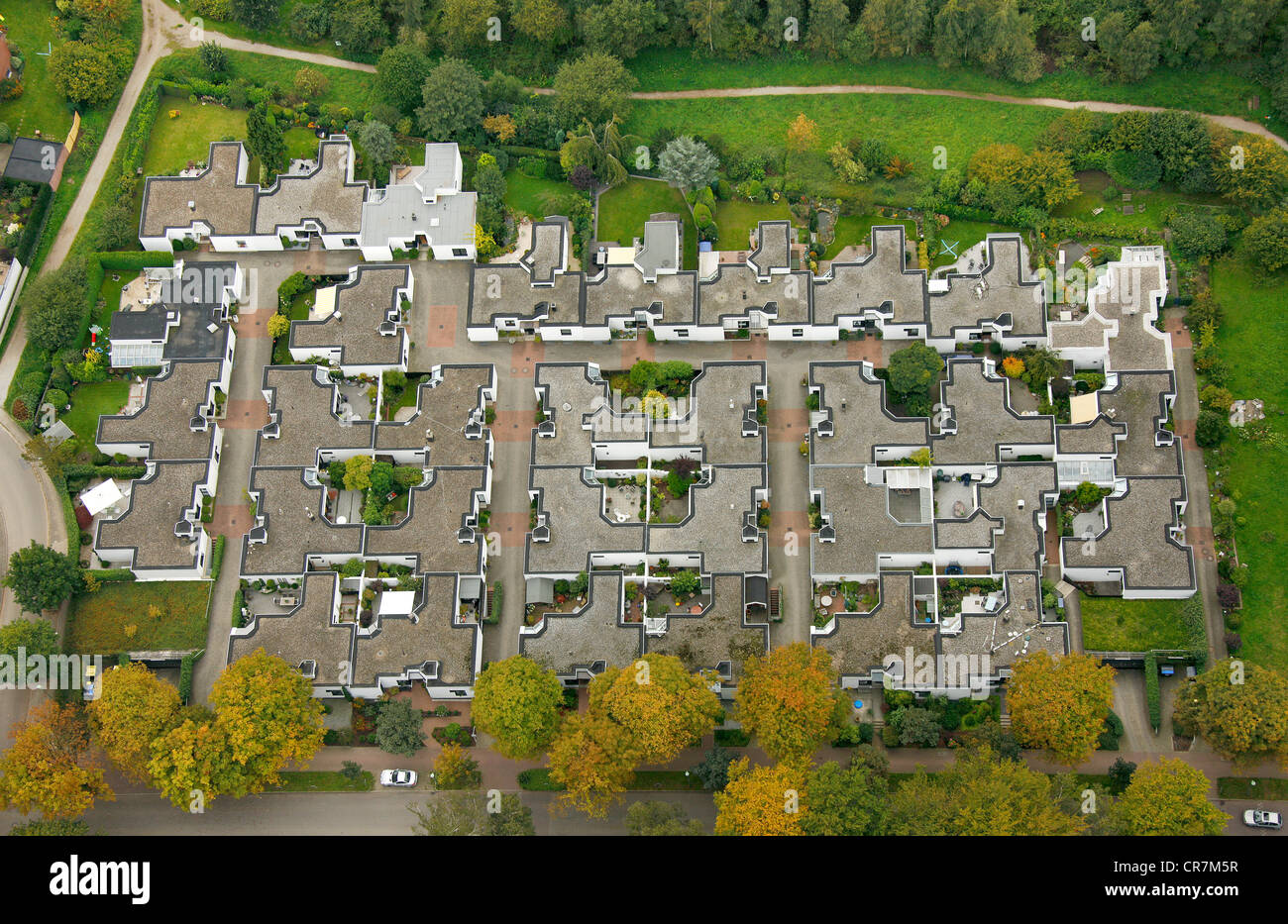 Aerial view, bungalows, Barkhovenallee, Essen, Ruhr Area, North Rhine-Westphalia, Germany, Europe Stock Photo