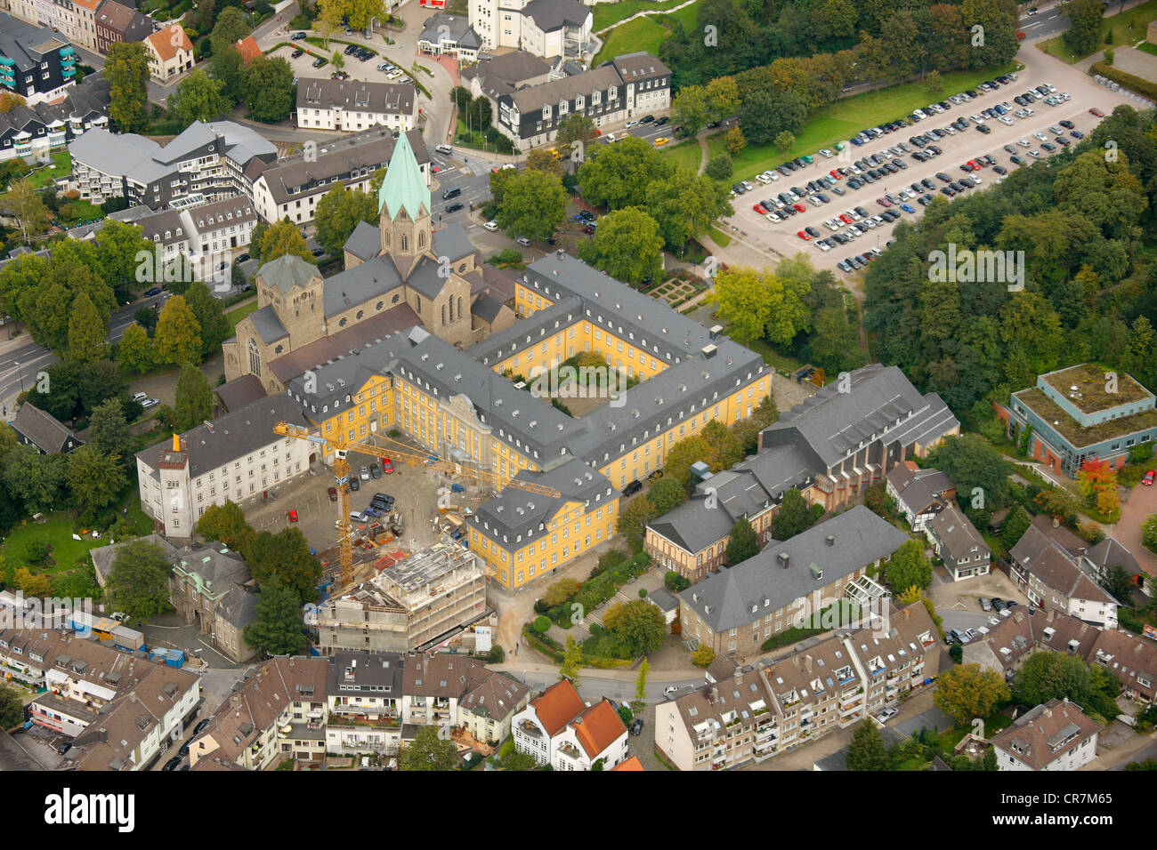 Aerial view, Folkwangschule School, Essen-Werden, Essen, Ruhr Area, North Rhine-Westphalia, Germany, Europe Stock Photo