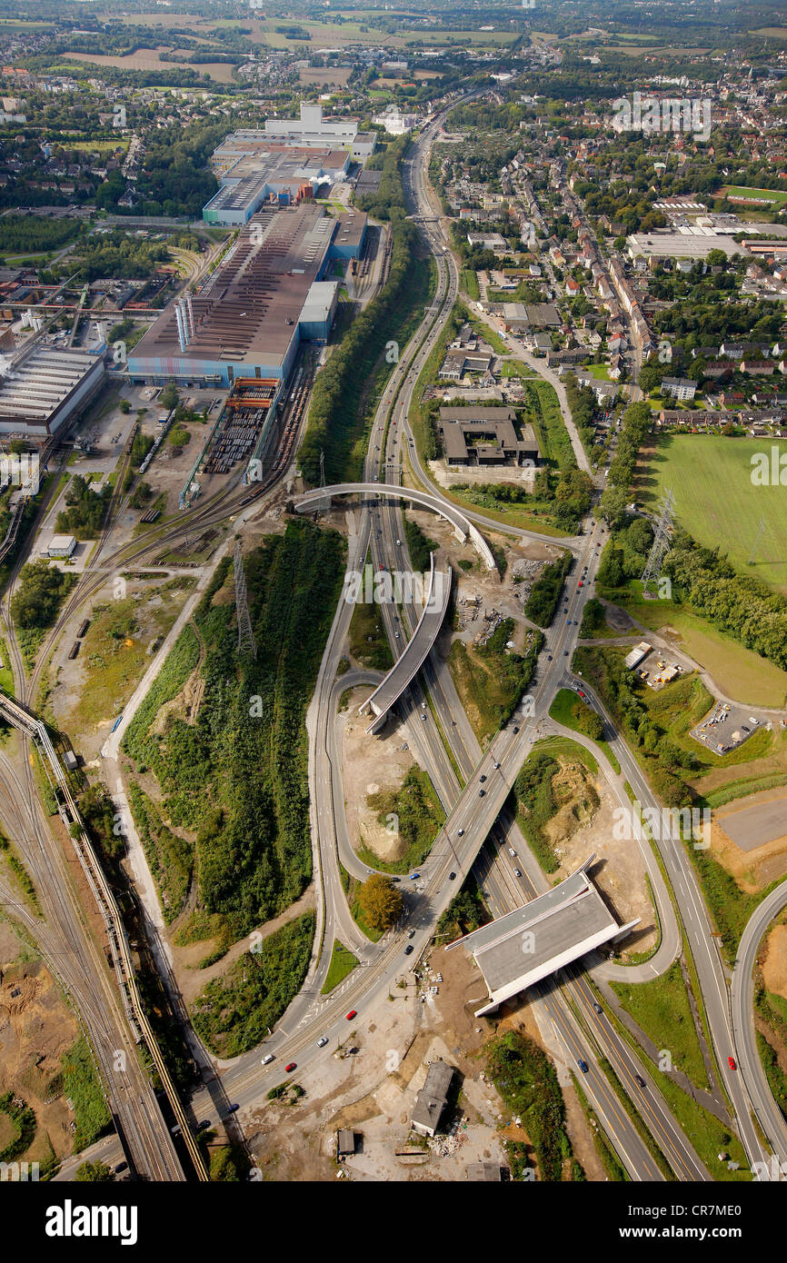 Aerial view, Stahlhausen junction, A40 motorway, B1 highway, Ruhrschnellweg, Bochum, Ruhr Area, North Rhine-Westphalia Stock Photo