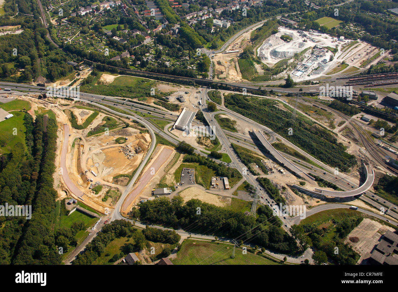 Aerial view, A40 motorway, B1 highway, Donetsk-ring junction, Bochum, Wattenscheid, Ruhr Area, North Rhine-Westphalia Stock Photo