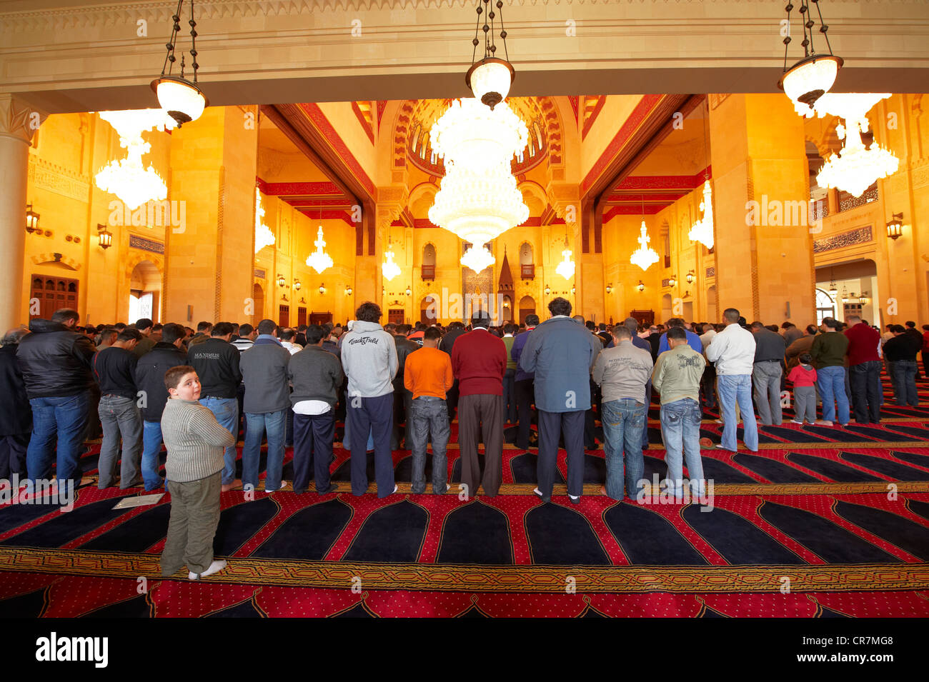 Lebanon, Beirut, Al-Omari Mosque, prayer for the anniversary of the birth of Mahomet on Thursday, February 23rd 2011 Stock Photo