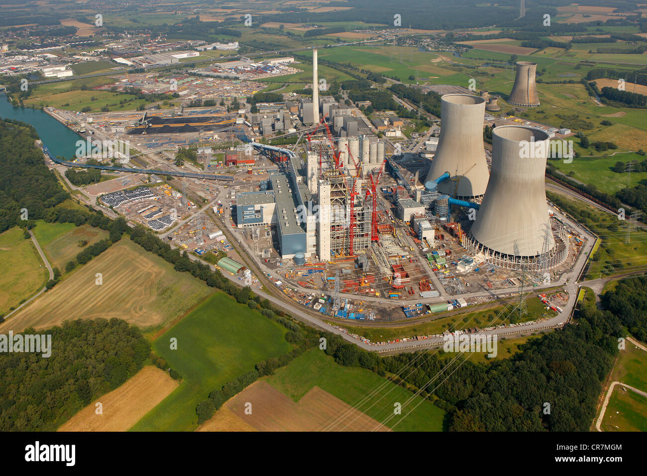 Aerial view, hard coal-fired power station, Kraftwerk Westfalen power plant, RWE Power, Uentrop, Ruhr area Stock Photo