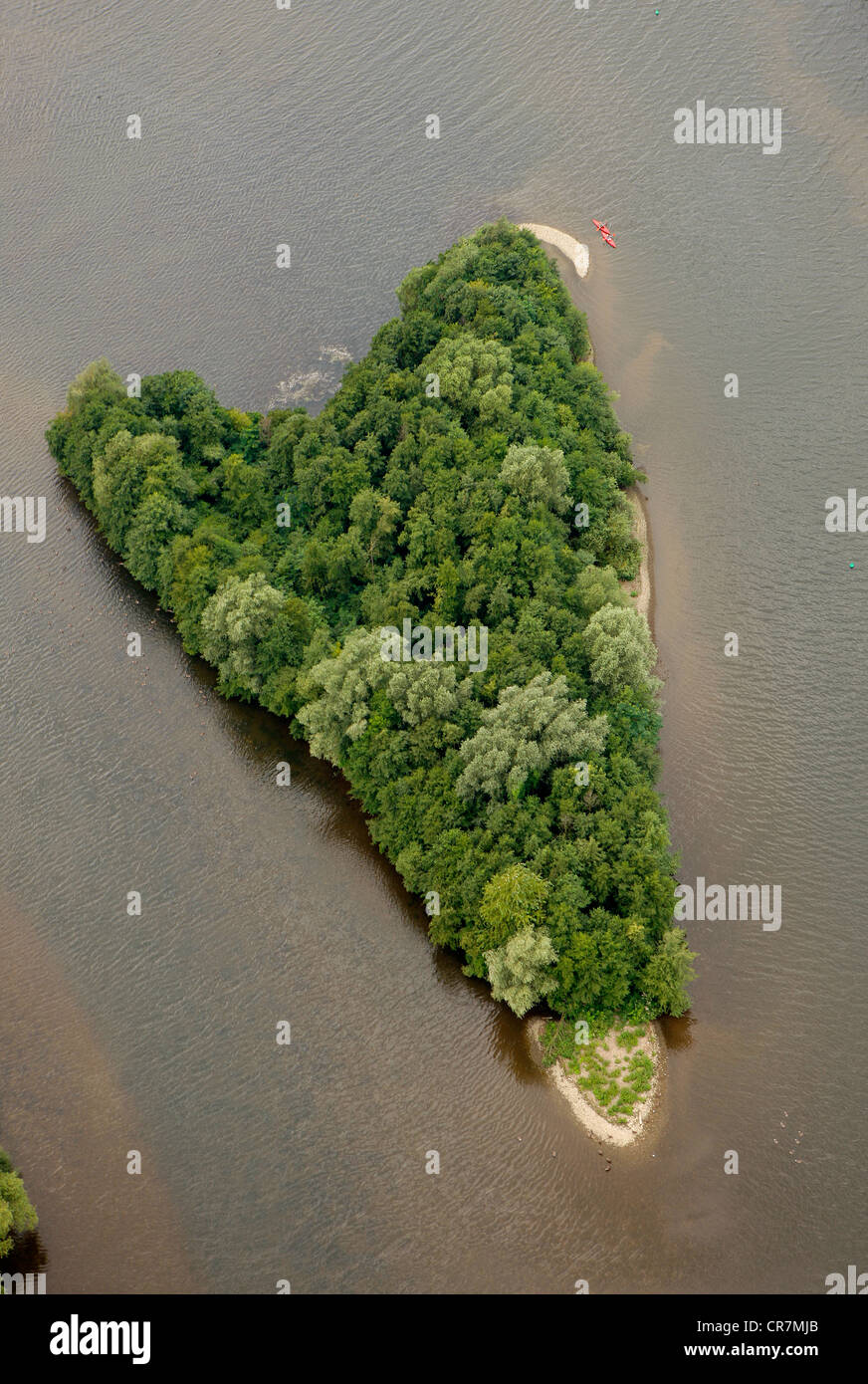 Aerial view, heart-shaped island in the Kemnade Reservoir, Witten, Ruhr Area, North Rhine-Westphalia, Germany, Europe Stock Photo