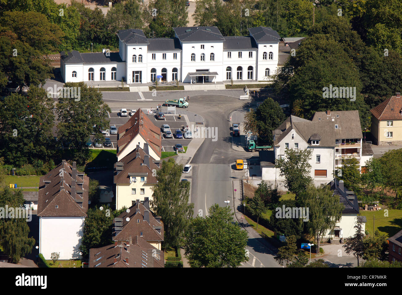 Aerial view, Bahnhof Arnsberg railway station, Arnsberg, Sauerland, North Rhine-Westphalia, Germany, Europe Stock Photo