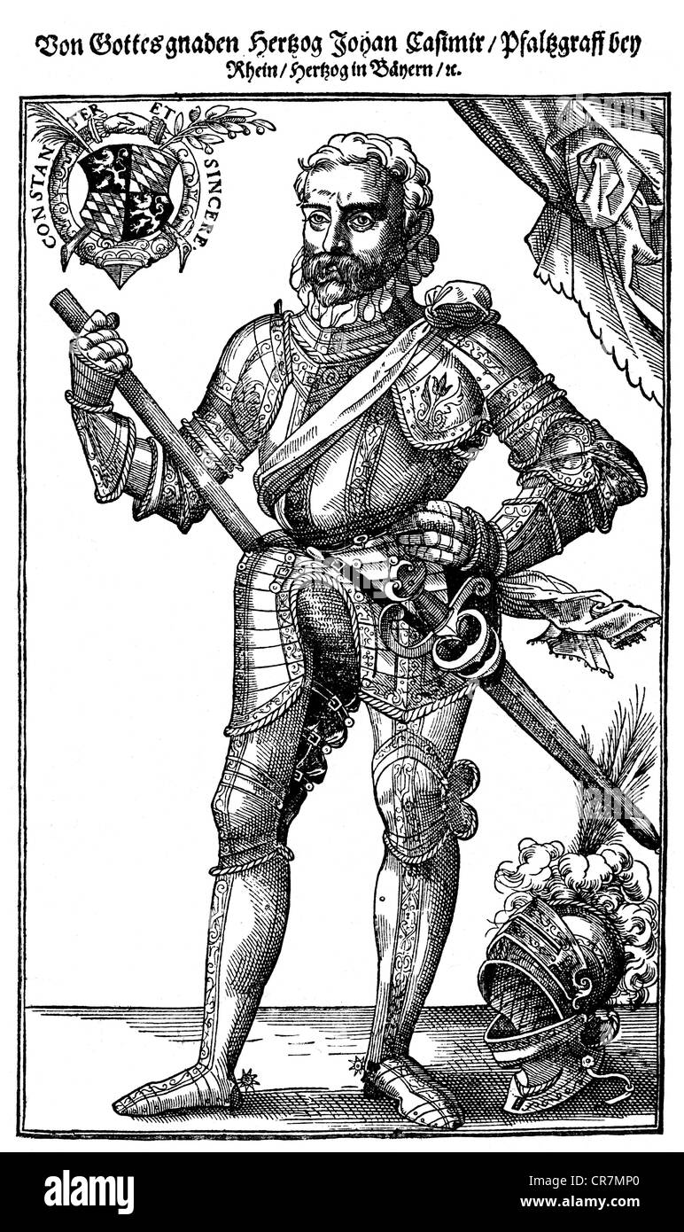 John Casimir, 7.3.1543 - 16.1.1592, Count Palatinate of Palatinate-Simmern, administrator of the Electoral Palatinate 1583 - 1592, full length, woodcut by Tobias Stimmer, late 16th century, Stock Photo