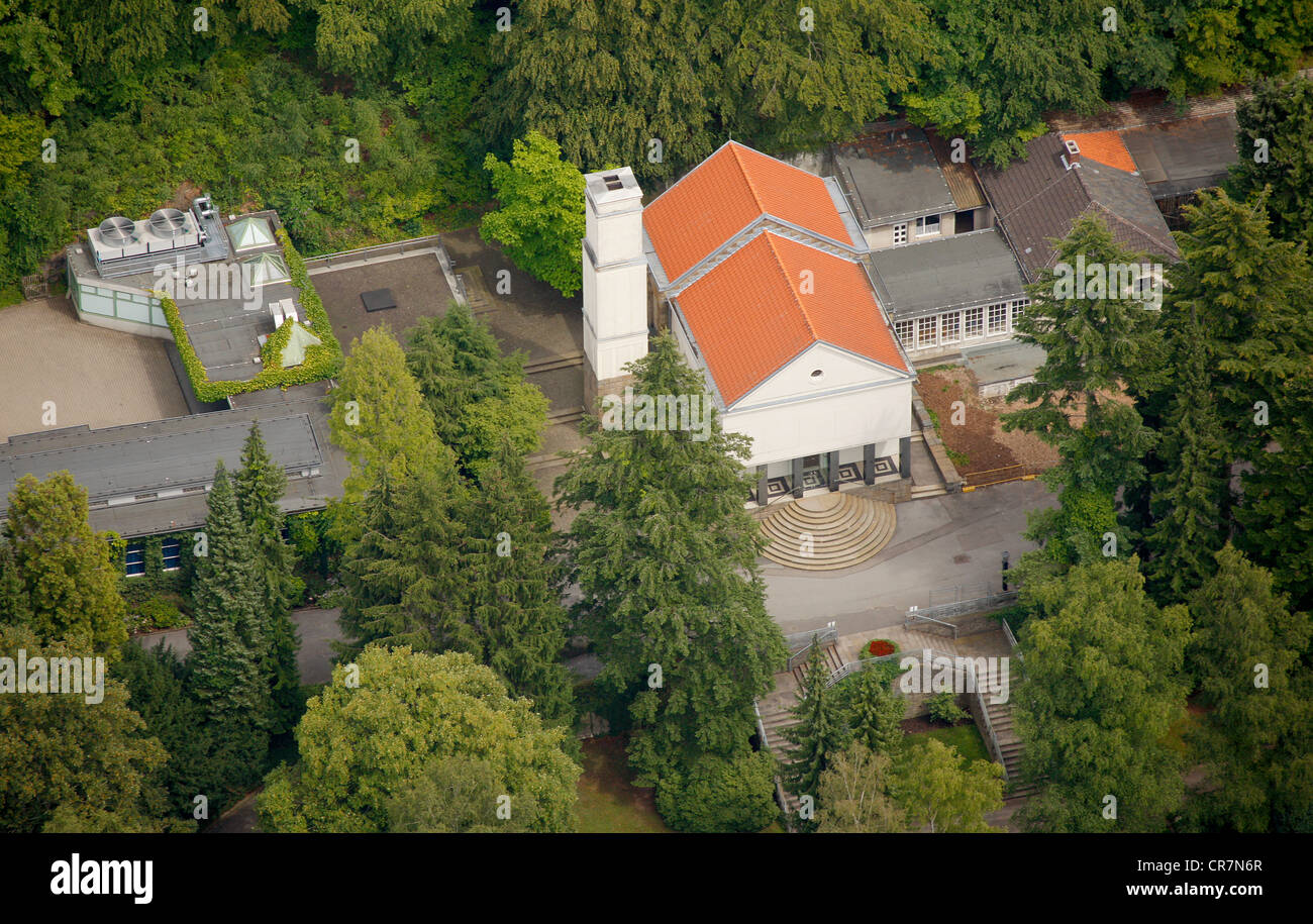 Aerial view, chapel, art deco funeral parlour, Hagen, Ruhr area, North Rhine-Westphalia, Germany, Europe Stock Photo