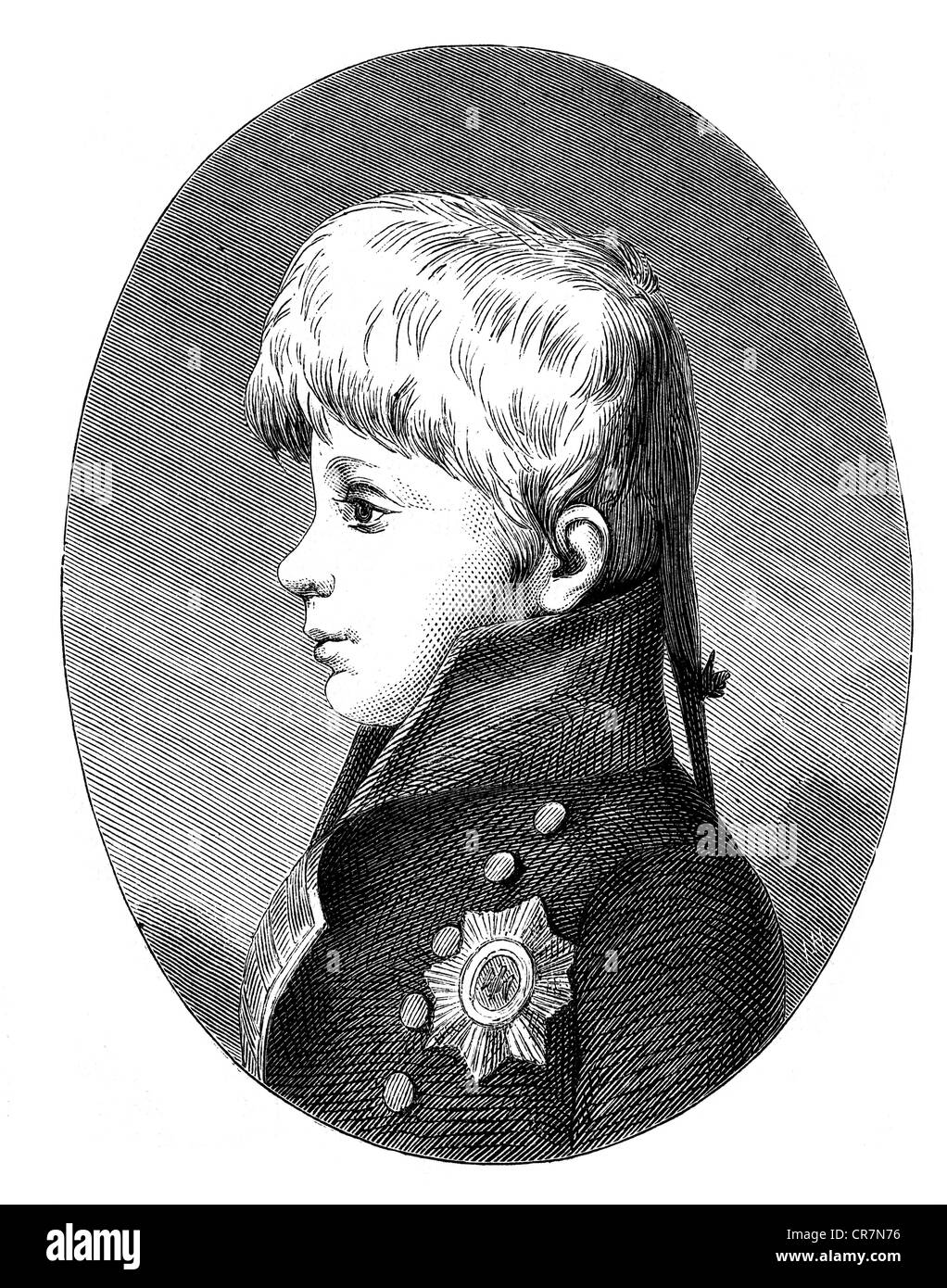 Frederick William IV, 15.10.1795 - 2.1.1861, King of Prussia 7.6.1840 - 26.10.1858, 10 years old, 1806, portrait, wood engraving, 19th century, Stock Photo