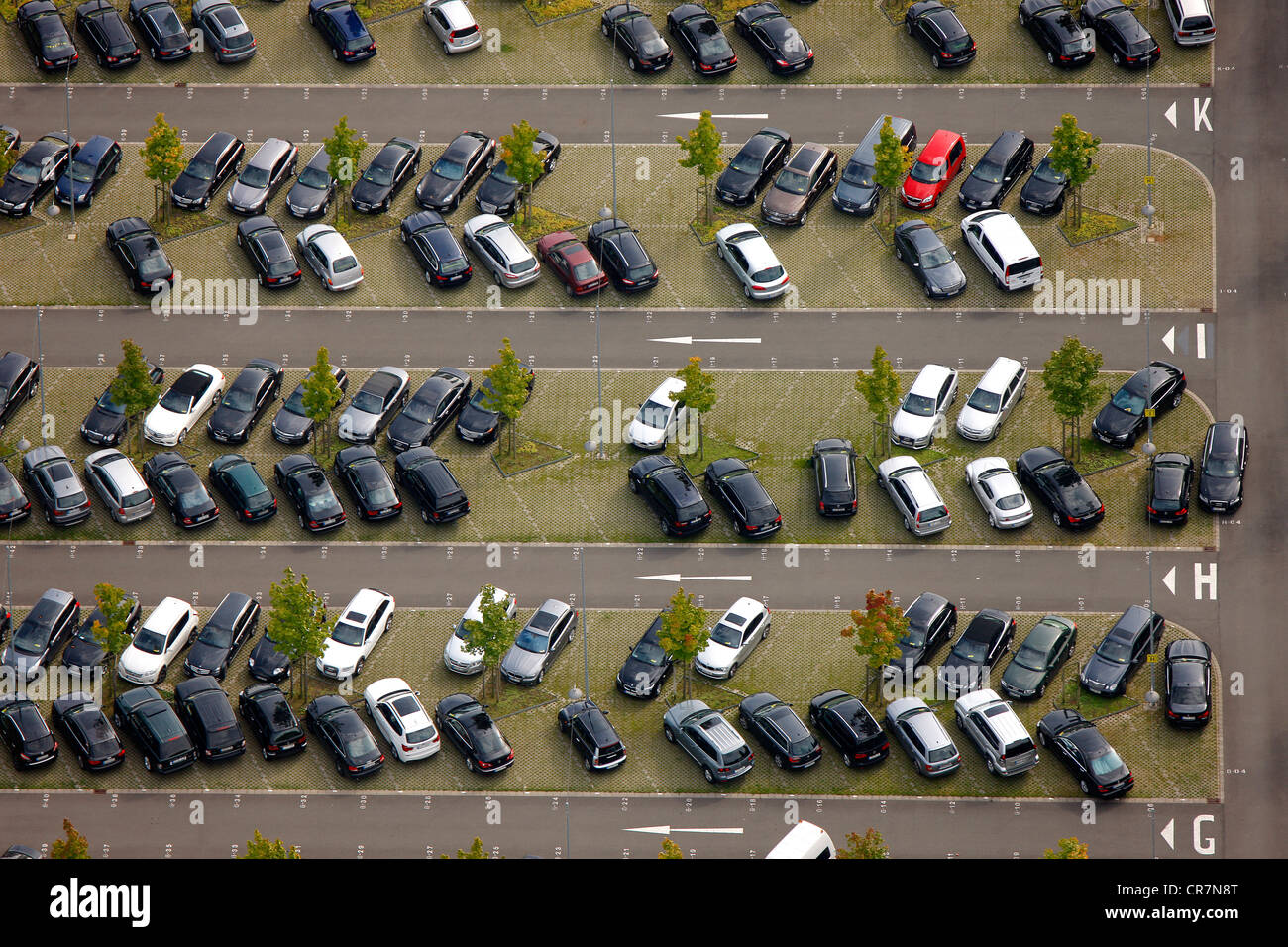 Aerial view, VIP parking, Westfalenstadion football stadium, Signal Iduna Park, Dortmund, Ruhr area, North Rhine-Westphalia Stock Photo