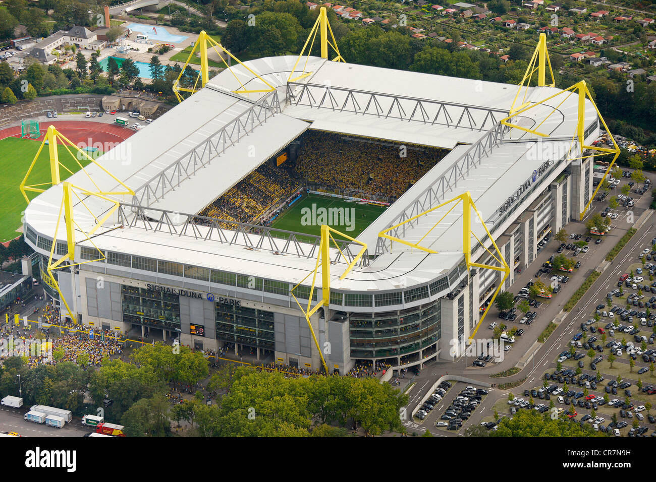 Aerial view, Westfalenstadion football stadium, Signal Iduna Park, Dortmund, Ruhr area, North Rhine-Westphalia, Germany, Europe Stock Photo