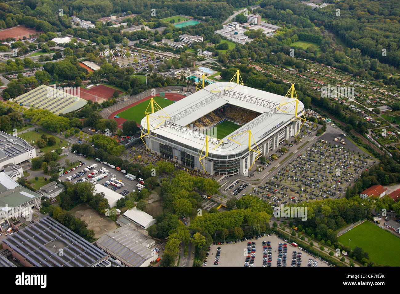 Aerial view, Westfalenstadion football stadium, Signal Iduna Park, Dortmund, Ruhr area, North Rhine-Westphalia, Germany, Europe Stock Photo