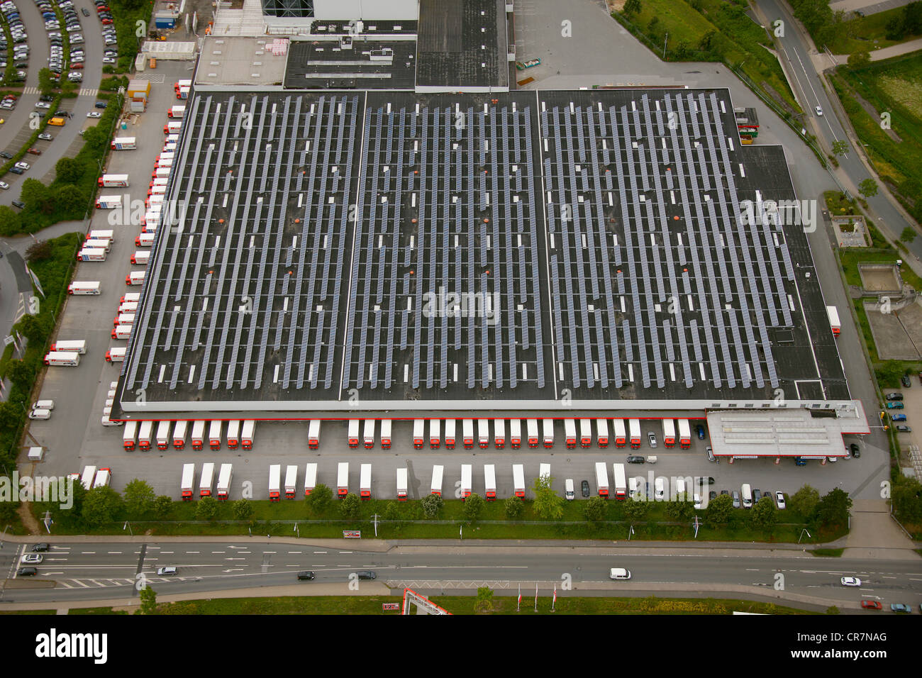 Aerial view, roof with solar panels 