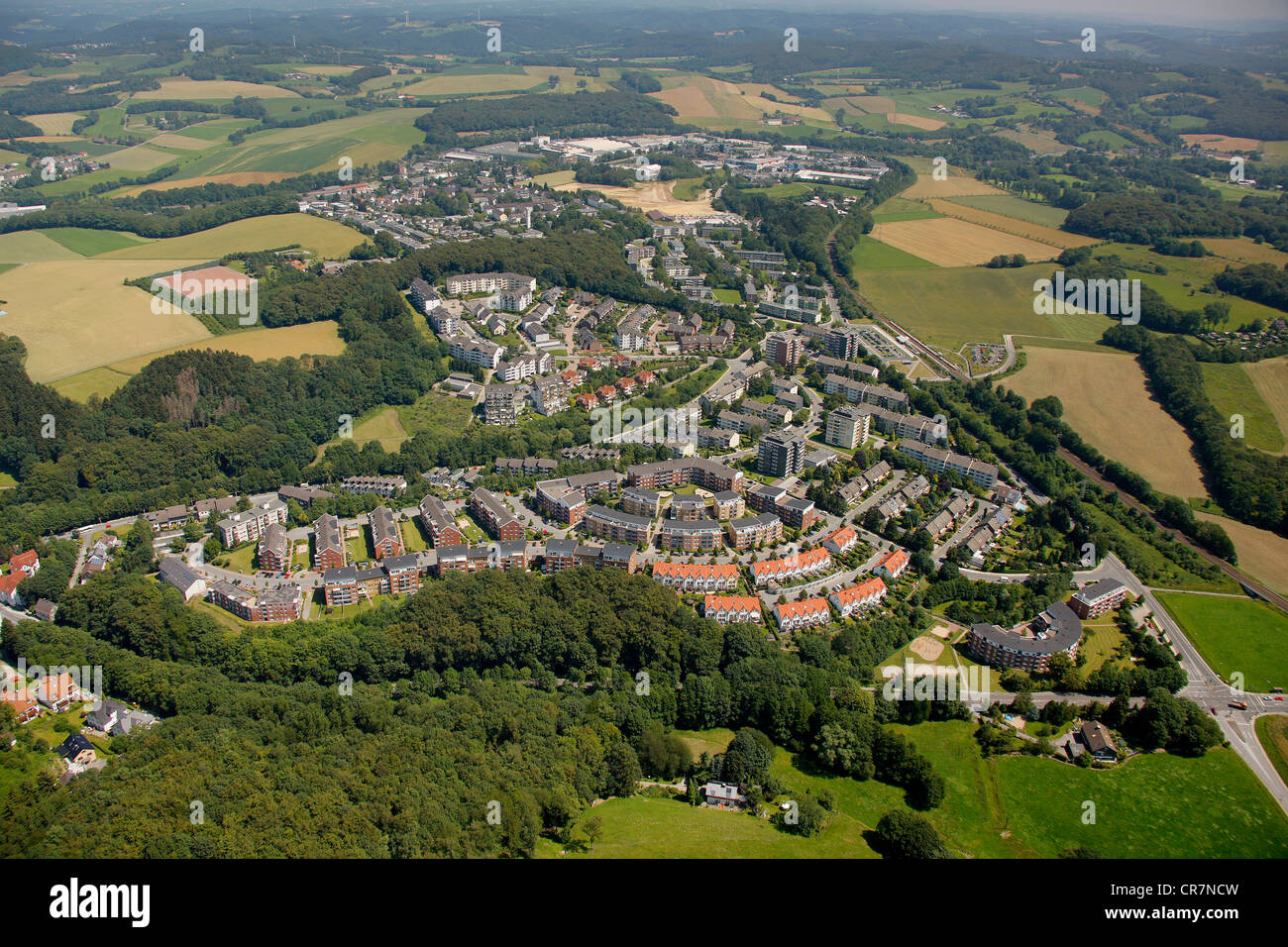 Aerial view, Rosensiedlung housing estate, Neviges, Velbert, Ruhr Area, North Rhine-Westphalia, Germany, Europe Stock Photo