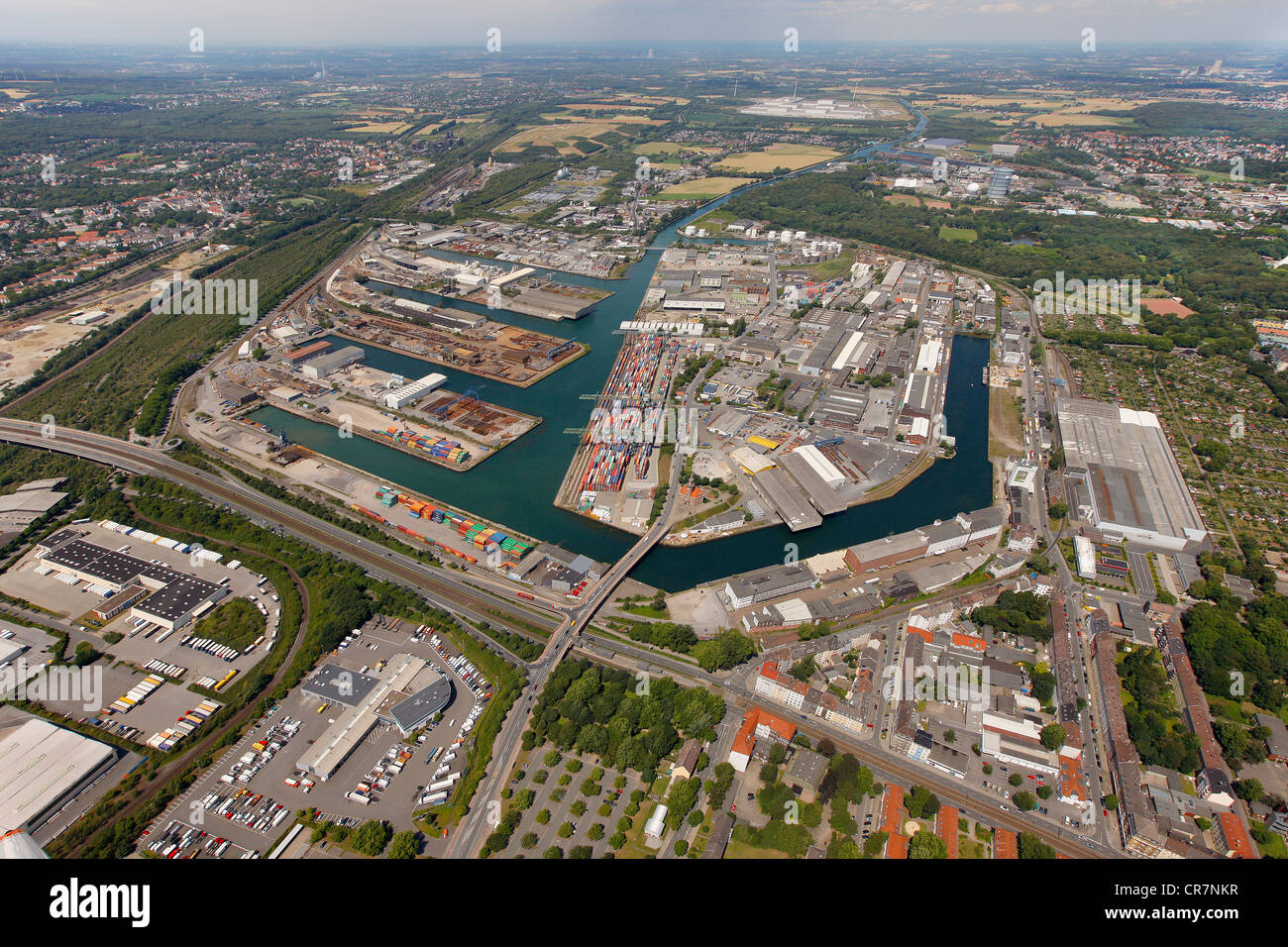 Aerial view, Dortmund harbour, river port, Dortmund, Ruhr Area, North Rhine-Westphalia, Germany, Europe Stock Photo