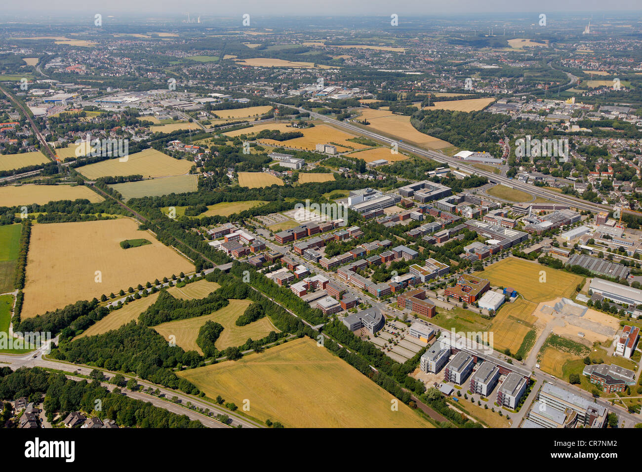 Aerial view, TechnologiePark, technology park, building plots along the Brennaborstrasse street, University of Dortmund Stock Photo