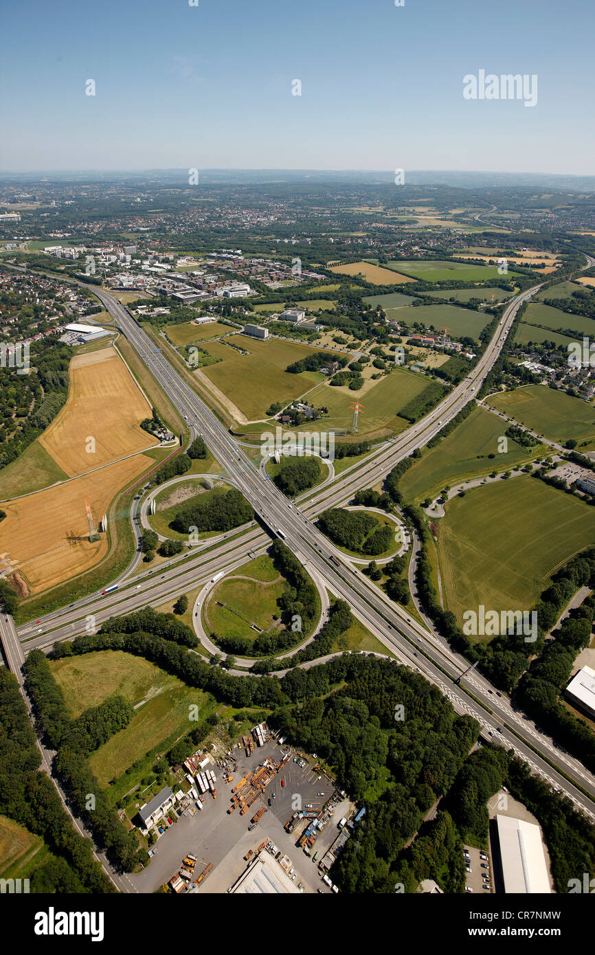 Aerial view, Autobahn A45 and A40 motorway junction, University of Dortmund, TechnologieZentrum Dortmund, technology centre Stock Photo