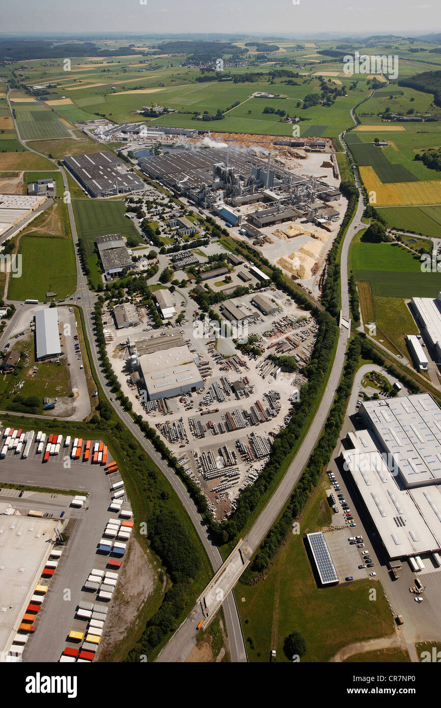 Aeria view, Egger Holzwerkstoffe Brilon GmbH & Co KG, wood industry company, Brilon, Sauerland region, North Rhine-Westphalia Stock Photo