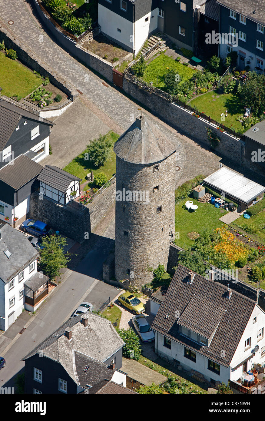 Aerial view, Stadtturm, City Tower, historic town centre of Arnsberg ...