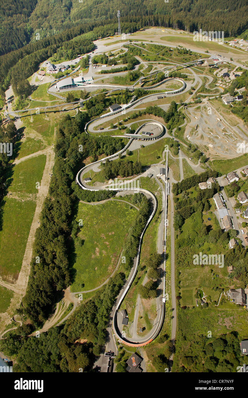 Aerial view, toboggan run, bobsled track, Winterberg, Sauerland, North Rhine-Westphalia, Germany, Europe Stock Photo