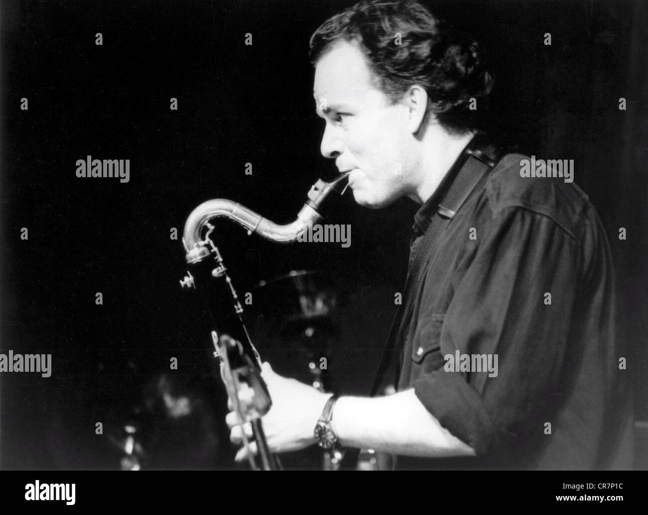 Riessler, Michael, * 1957, German musician (jazz clarinetist), half length, on stage, Mannheim, 1996, 20th century, jazz musician, musical instrument, instrument, musical instruments, instruments, clarinet, clarinettist, clarinets, make music, play music, making music, playing music, makes music, plays music, made music, played music, playing, play, , Stock Photo