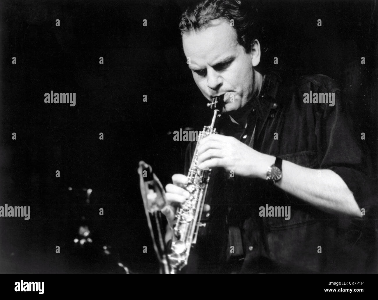 Riessler, Michael, * 1957, German musician (jazz clarinetist), half length, on stage, Mannheim, 1996, 20th century, jazz musician, musical instrument, instrument, musical instruments, instruments, clarinet, clarinettist, clarinets, make music, play music, making music, playing music, makes music, plays music, made music, played music, playing, play, , Stock Photo