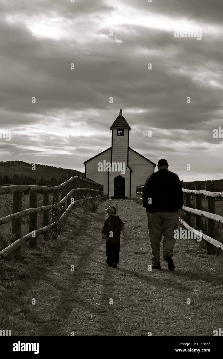Black and white photo of a father and son. Stock Photo