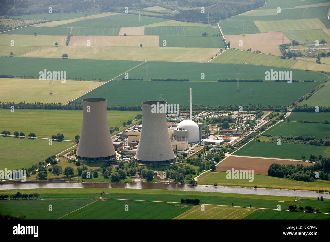 Aerial view, Grohnde Nuclear Power Plant, Hameln-Pyrmont, Lower Saxony, Germany, Europe Stock Photo