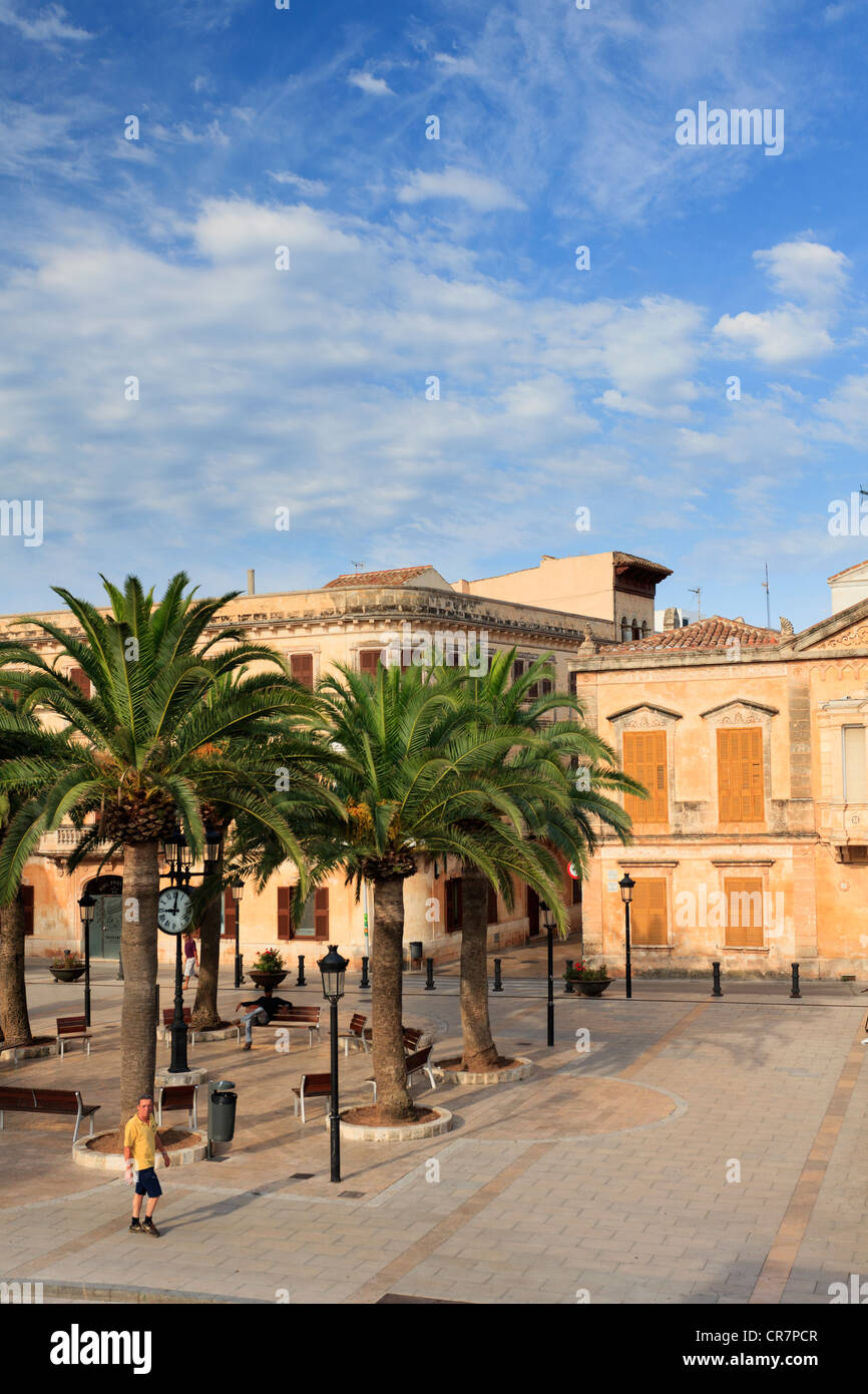 Spain, Balearic Islands, Menorca, Ciutadella, Old Town, Placa de ses Palmeres Stock Photo