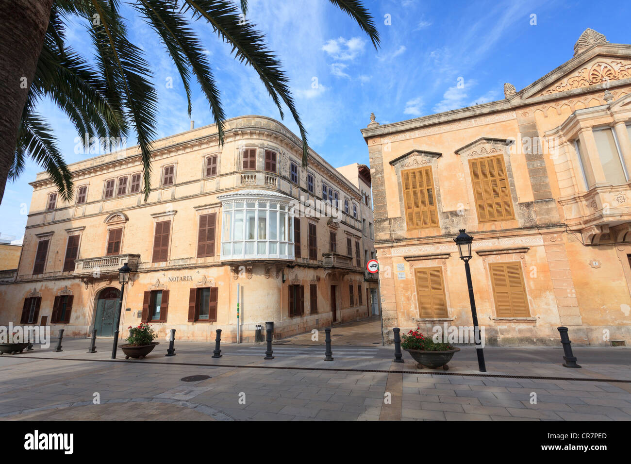 Spain, Balearic Islands, Menorca, Ciutadella, Old Town, Placa de ses Palmeres Stock Photo