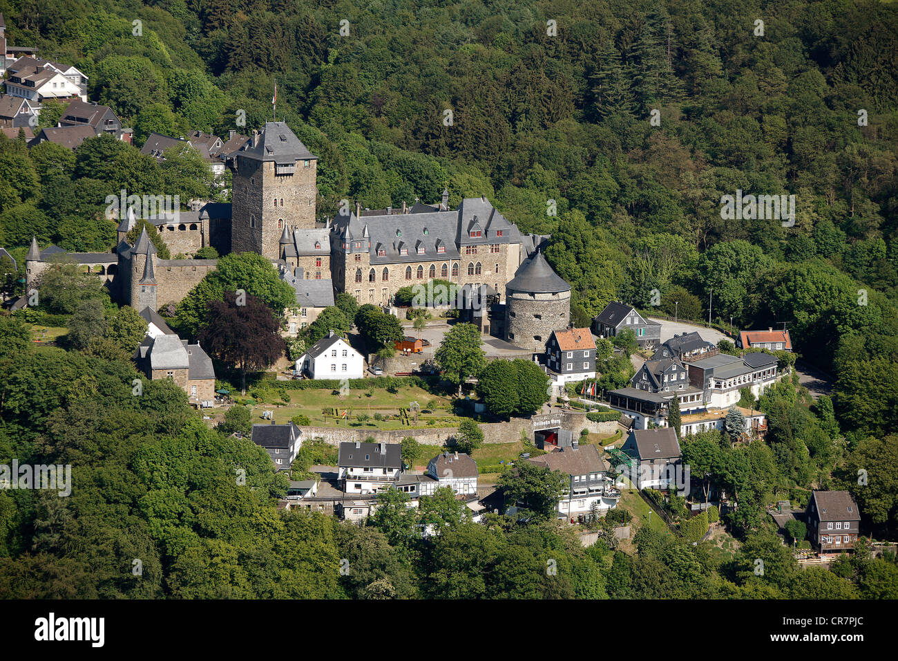 Aerial view, Schloss Burg castle, Adolf V. von Berg, Royal Palace, Wupper, Solingen, Bergisch Land, Sauerland Stock Photo