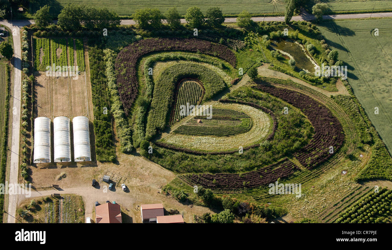 Aerial view, heart shape, Gaertnerei Markfelder Weg, plant nursery, Recklinghausen, Ruhr area, North Rhine-Westphalia Stock Photo
